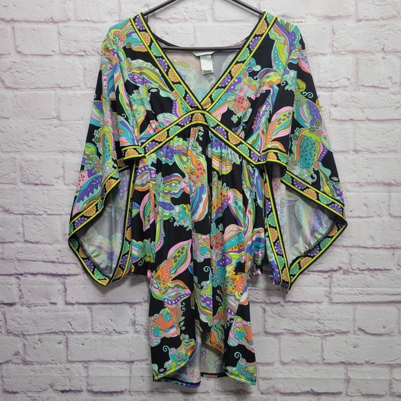 Trina Turk Vibrant Floral Sea Garden Swim Cover Up Size S Boho Vacation Resort - Picture 1 of 8